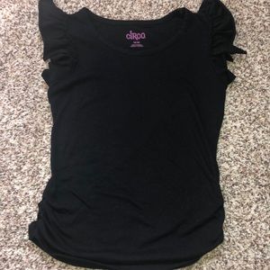 Girls Black shirt medium ruched ruffle cap sleeve
